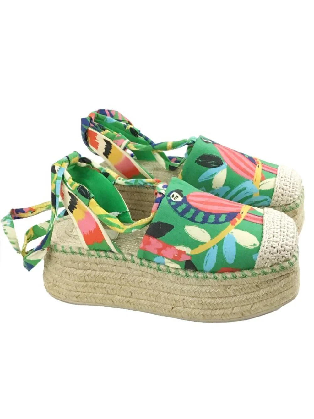 FARM RIO Green Forest Birds Espadrille Platform Sandals
